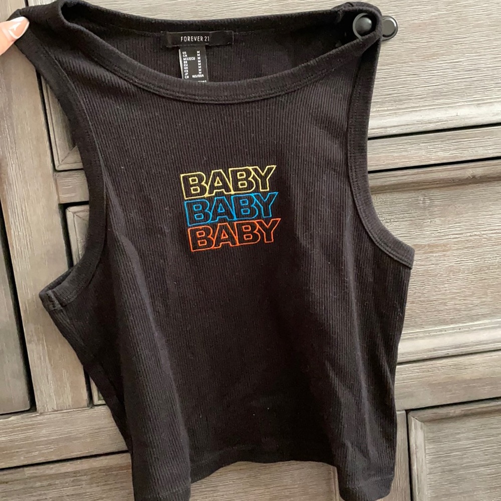 Black Tank top forever 21 M baby letters in yellow, blue, red